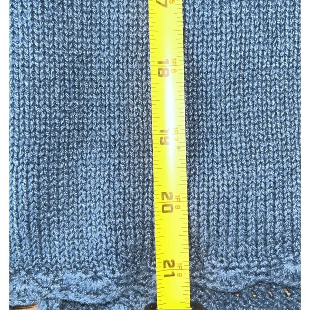 Capacity Woman Blue Embroidery Floral Rose Button Petite Medium Cardigan Sweater - Picture 12 of 15